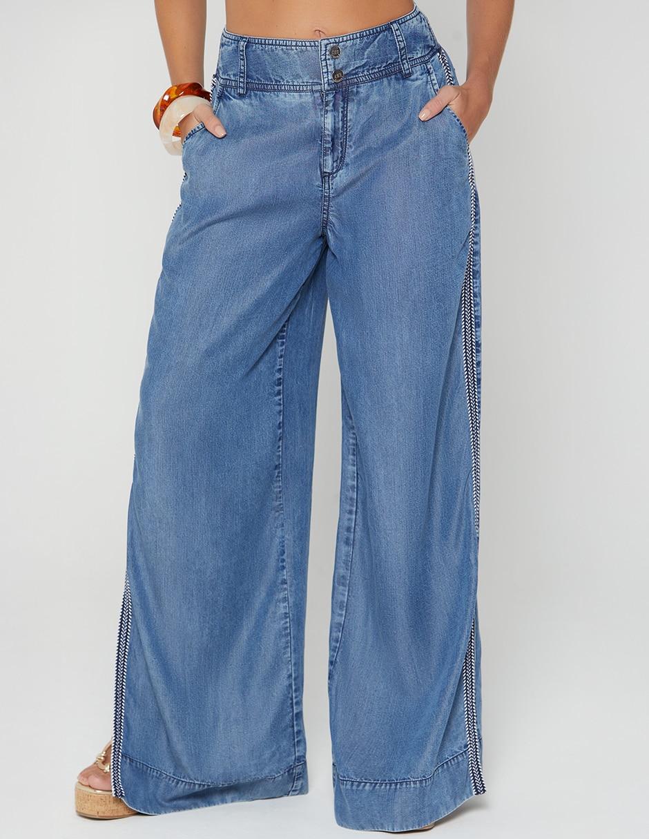 Jeans relaxed palazzo cintura alta studio f indigo benkei soul blue para mujer