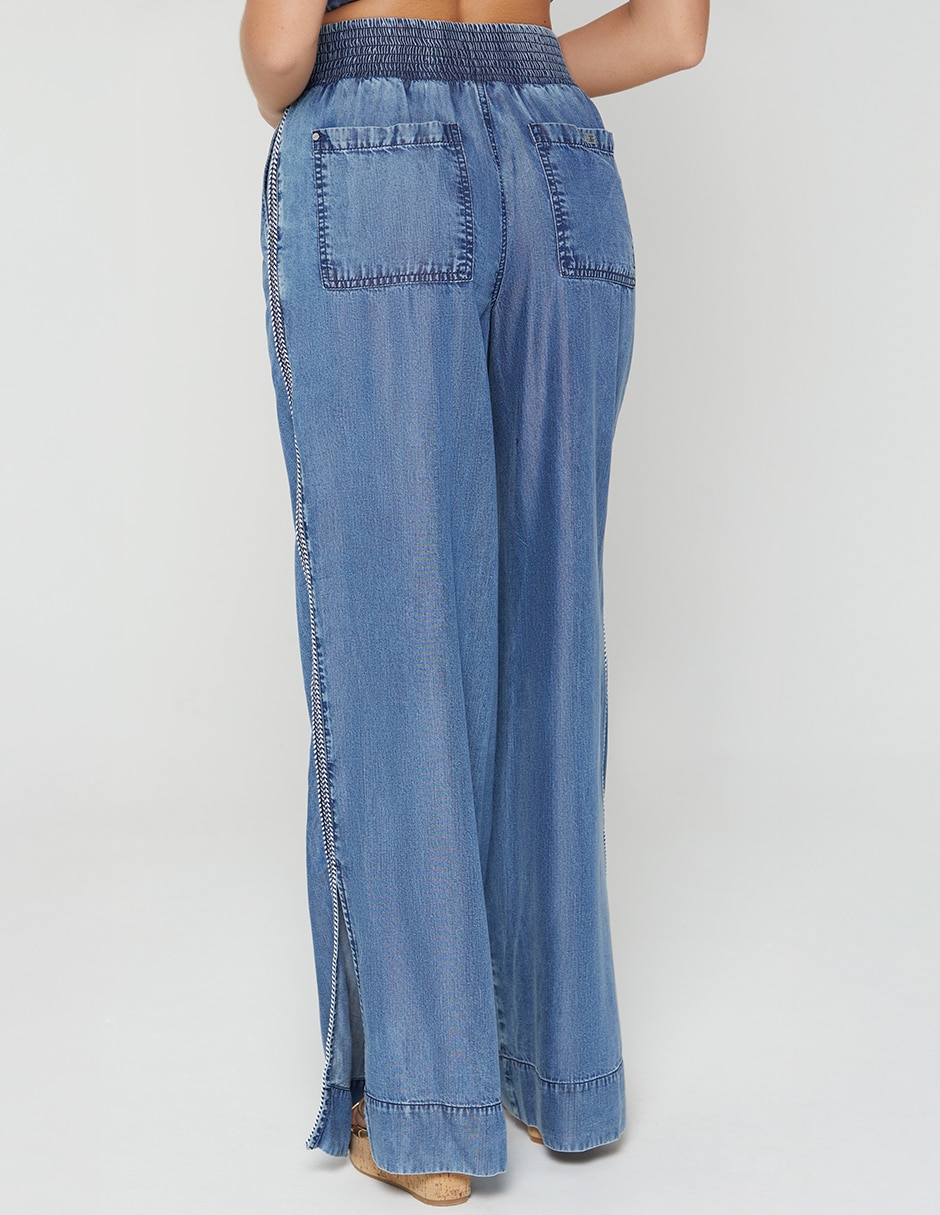 Jeans relaxed palazzo cintura alta studio f indigo benkei soul blue para mujer