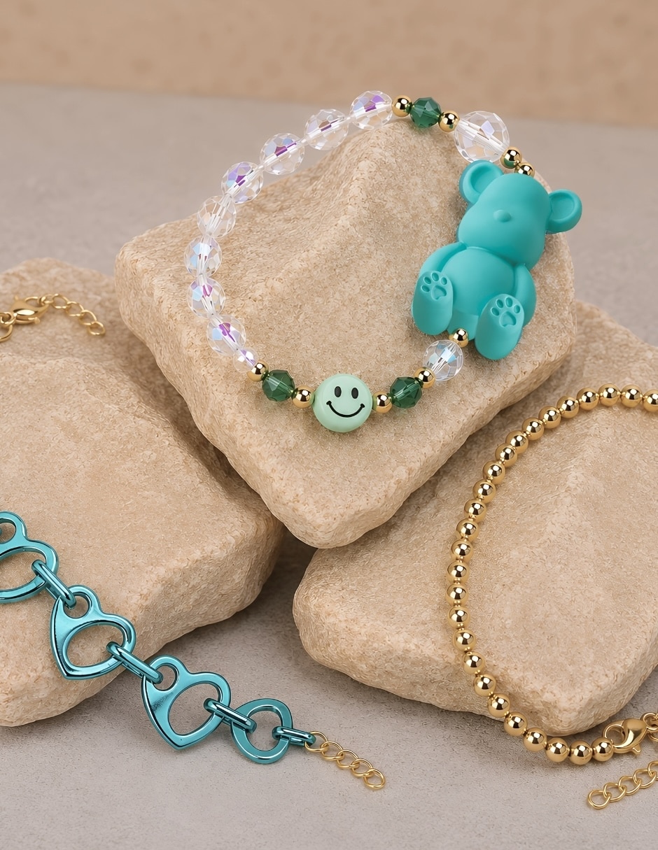 Set Brazalete Yoiko Bear Brick Brisa acabado baño de oro