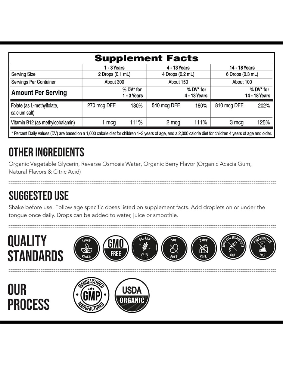 Suplementos alimenticios triquetra 5-mthf kids + metil b12 bienestar infantil berry 30 ml triquetra health con metilfolato sabor frutos rojos de