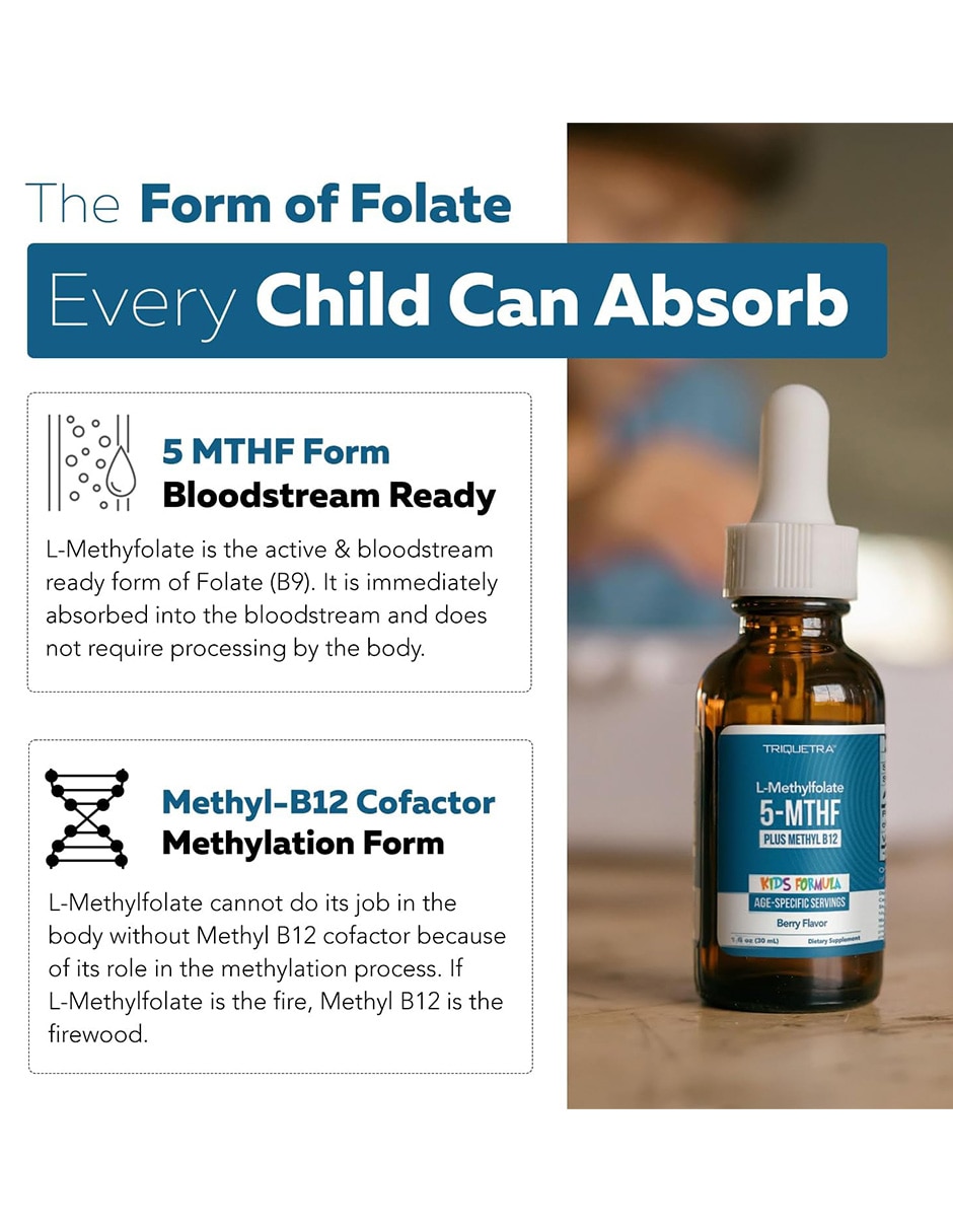 Suplementos alimenticios triquetra 5-mthf kids + metil b12 bienestar infantil berry 30 ml triquetra health con metilfolato sabor frutos rojos de