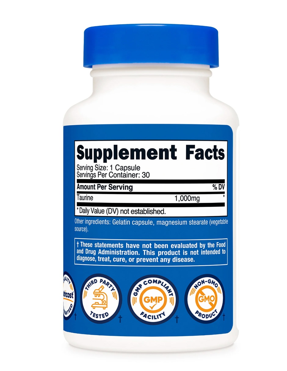 Suplementos alimenticios nutricost taurina 1000 mg bienestar energético 30 cápsulas nutricost con taurina