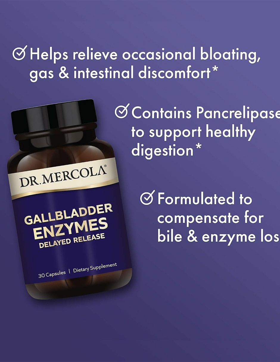 Suplementos alimenticios dr. Mercola gallbladder enzymes bienestar digestivo 30 cápsulas dr. Mercola con enzimas digestivas (lactasa proteasa amilasa lipasa)