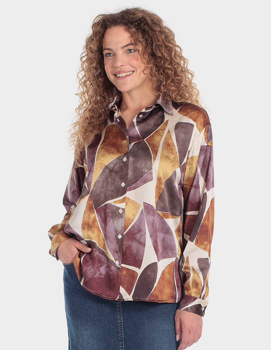 Blusa camisera punt roma manga larga para mujer
