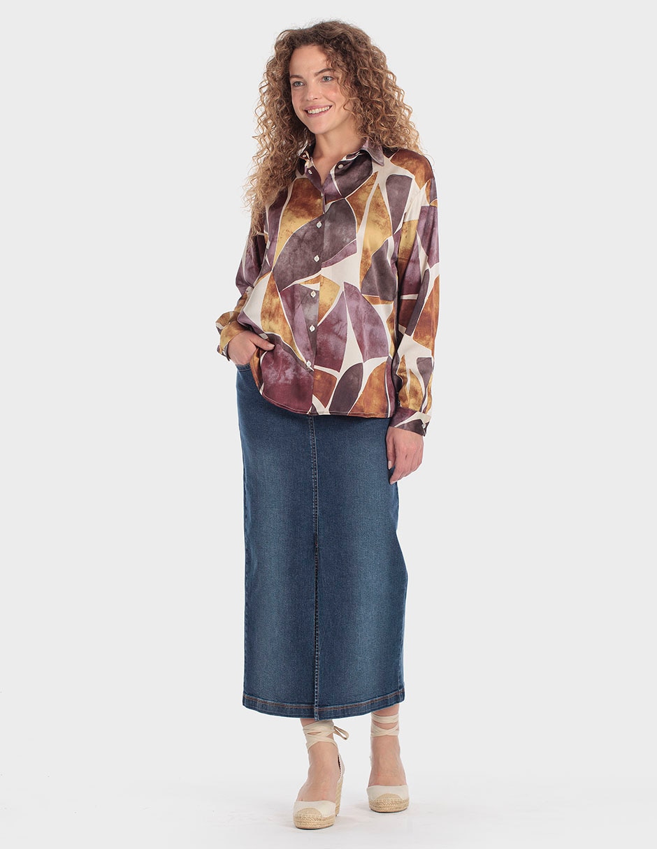 Blusa camisera punt roma manga larga para mujer