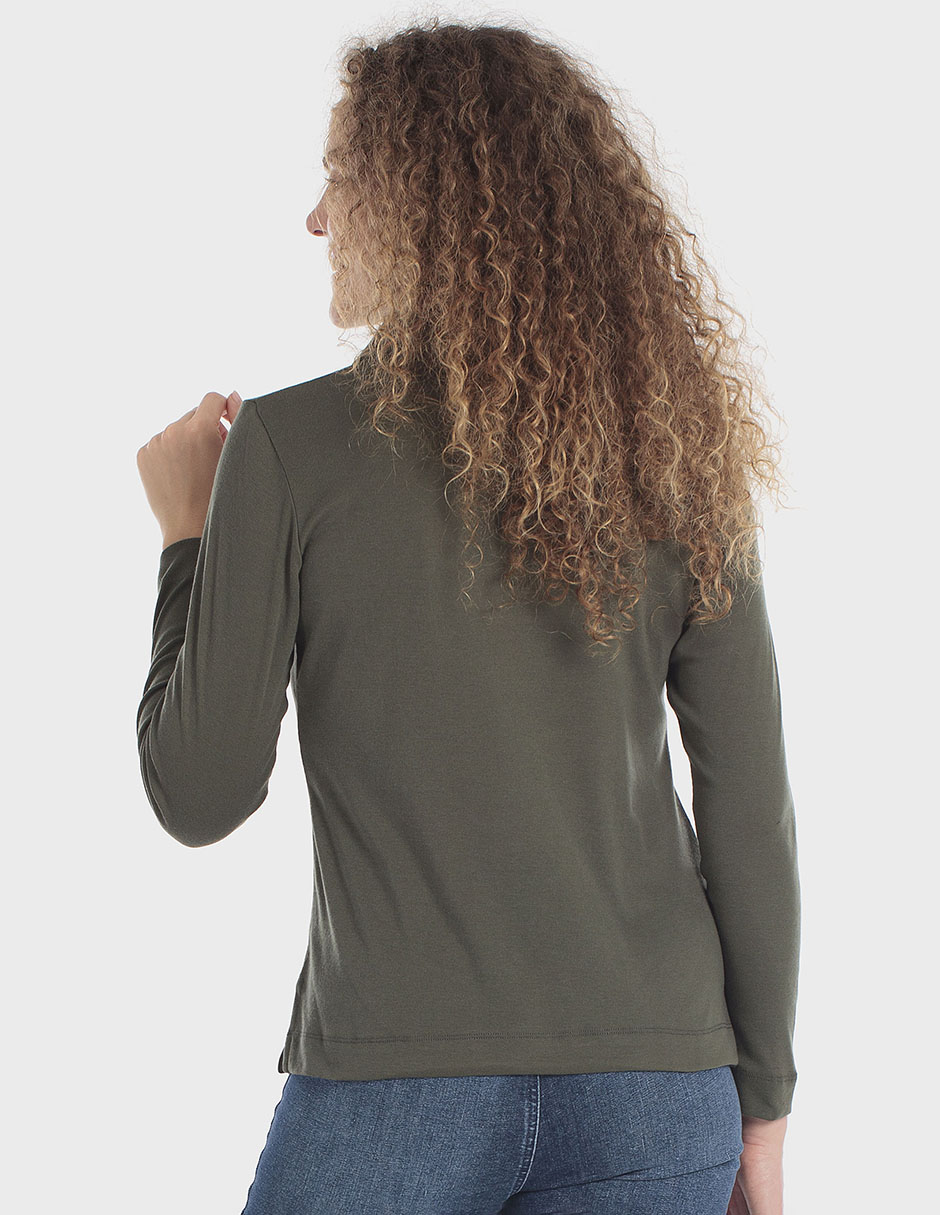 Playera manga larga cuello camisero para mujer 3