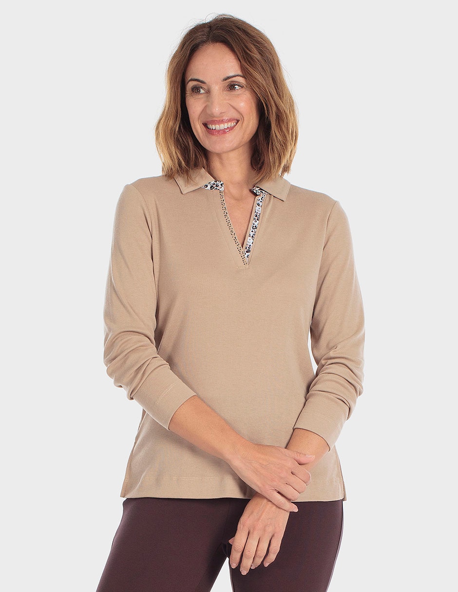 Playera manga 3/4 cuello v para mujer