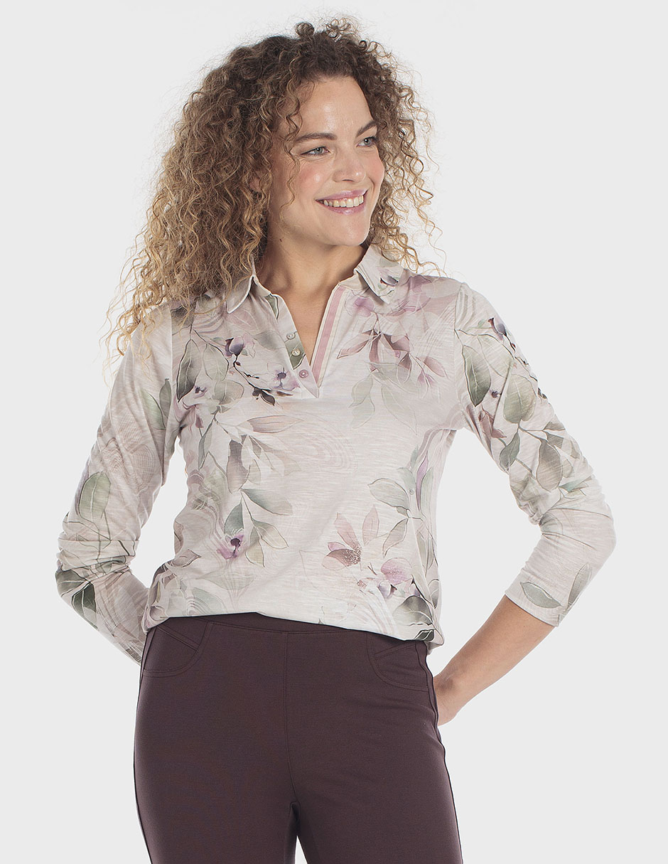 Playera manga 3/4 cuello polo para mujer Playera manga 3/4 cuello polo para mujer