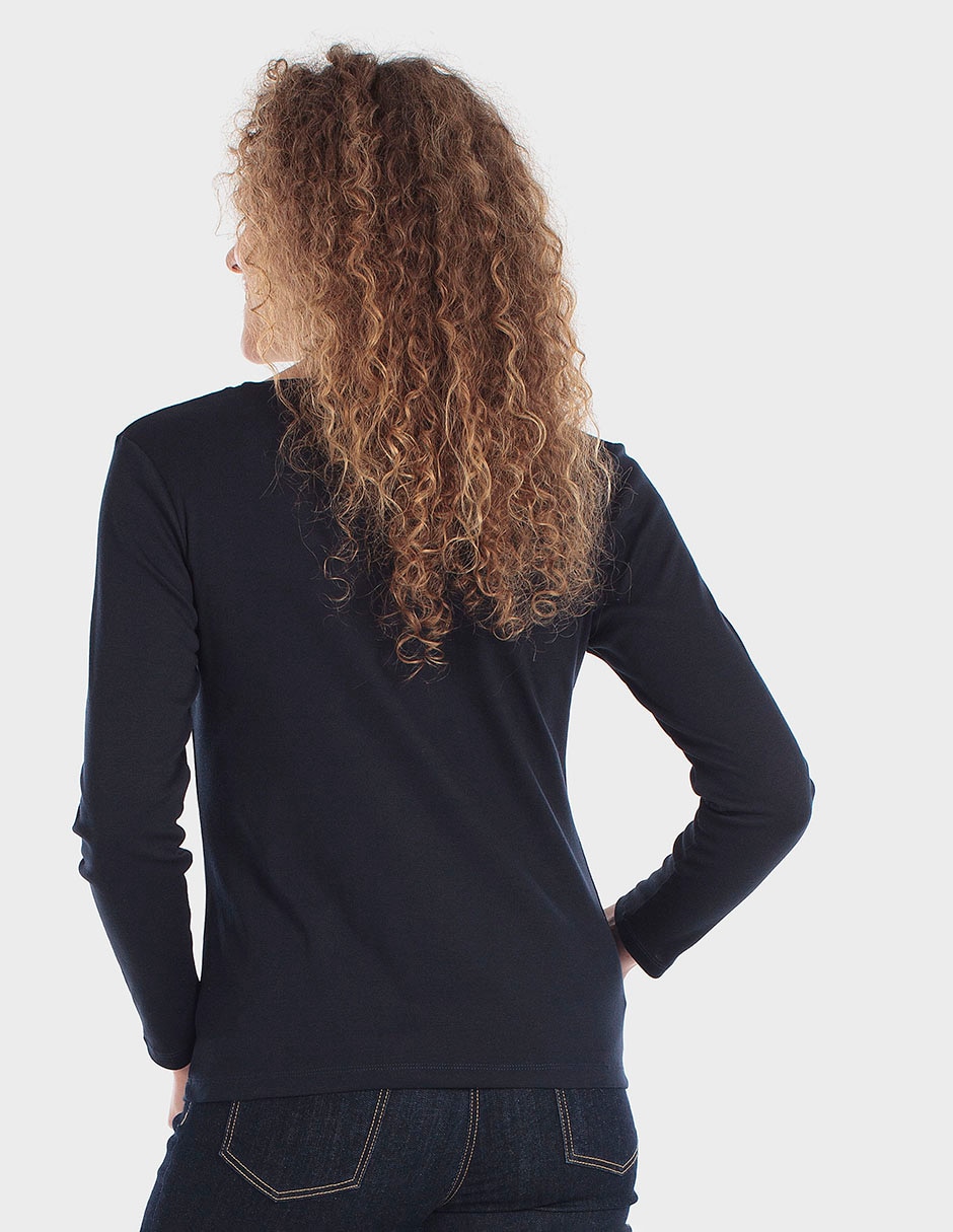 Playera manga larga punt roma cuello v para mujer