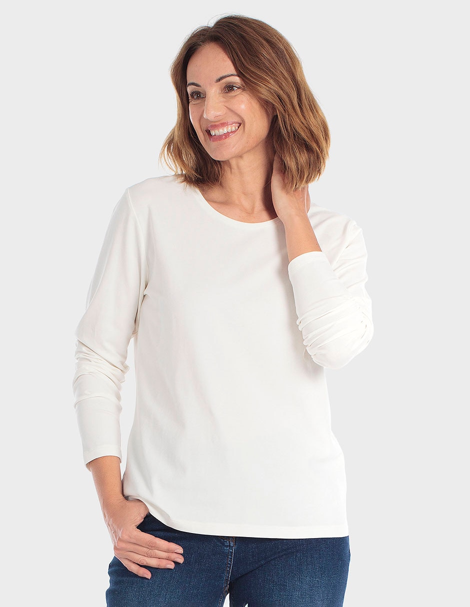 Playera manga larga punt roma cuello redondo para mujer