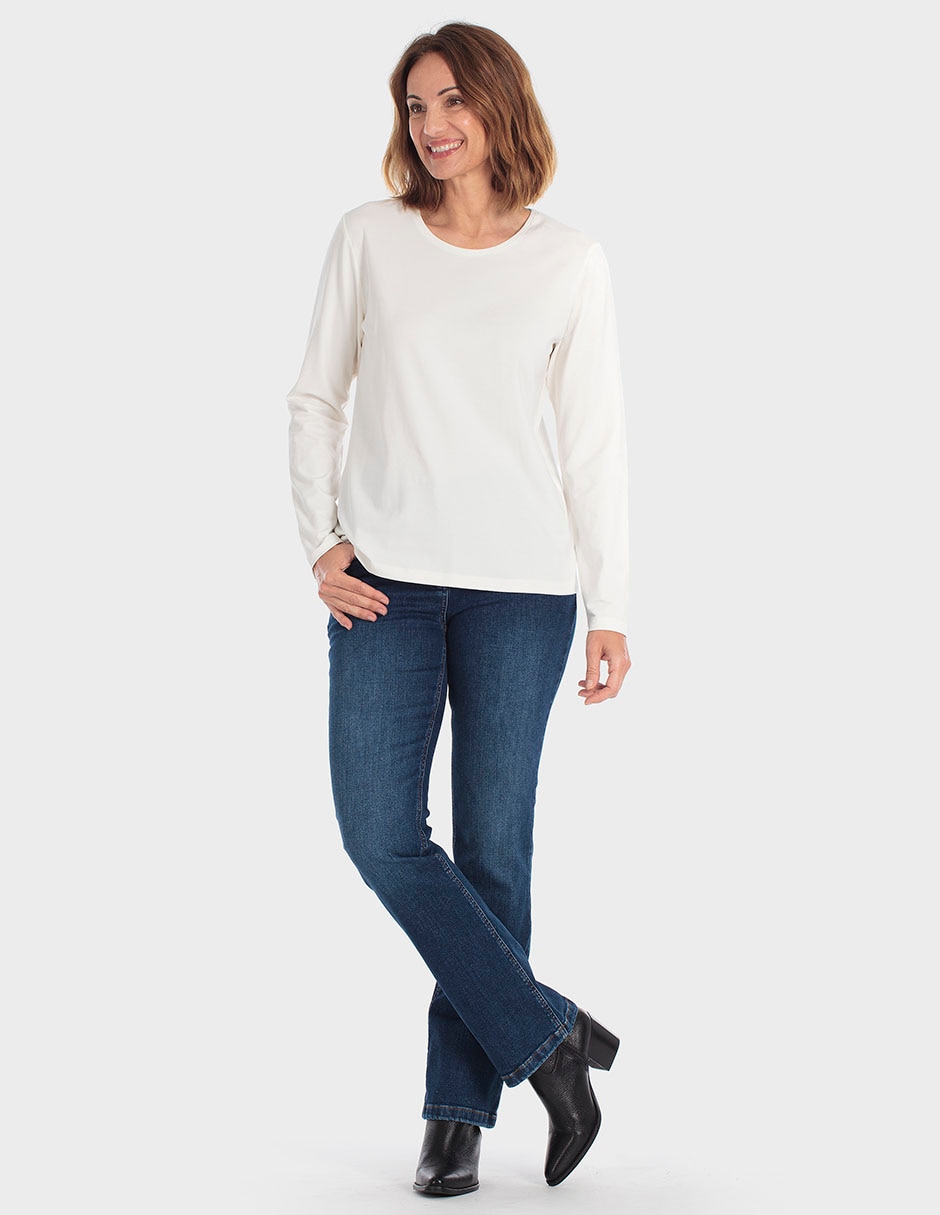 Playera manga larga punt roma cuello redondo para mujer