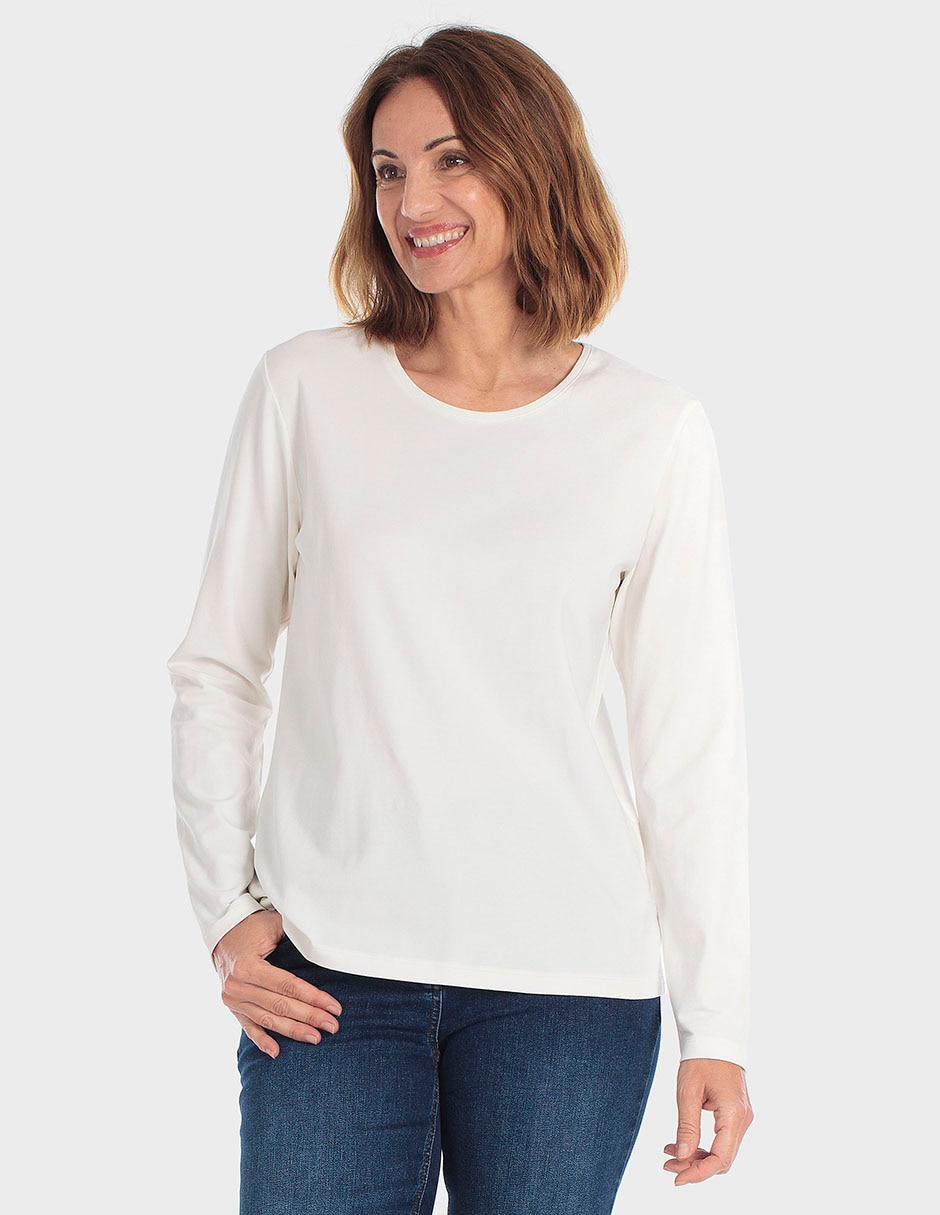 Playera manga larga punt roma cuello redondo para mujer