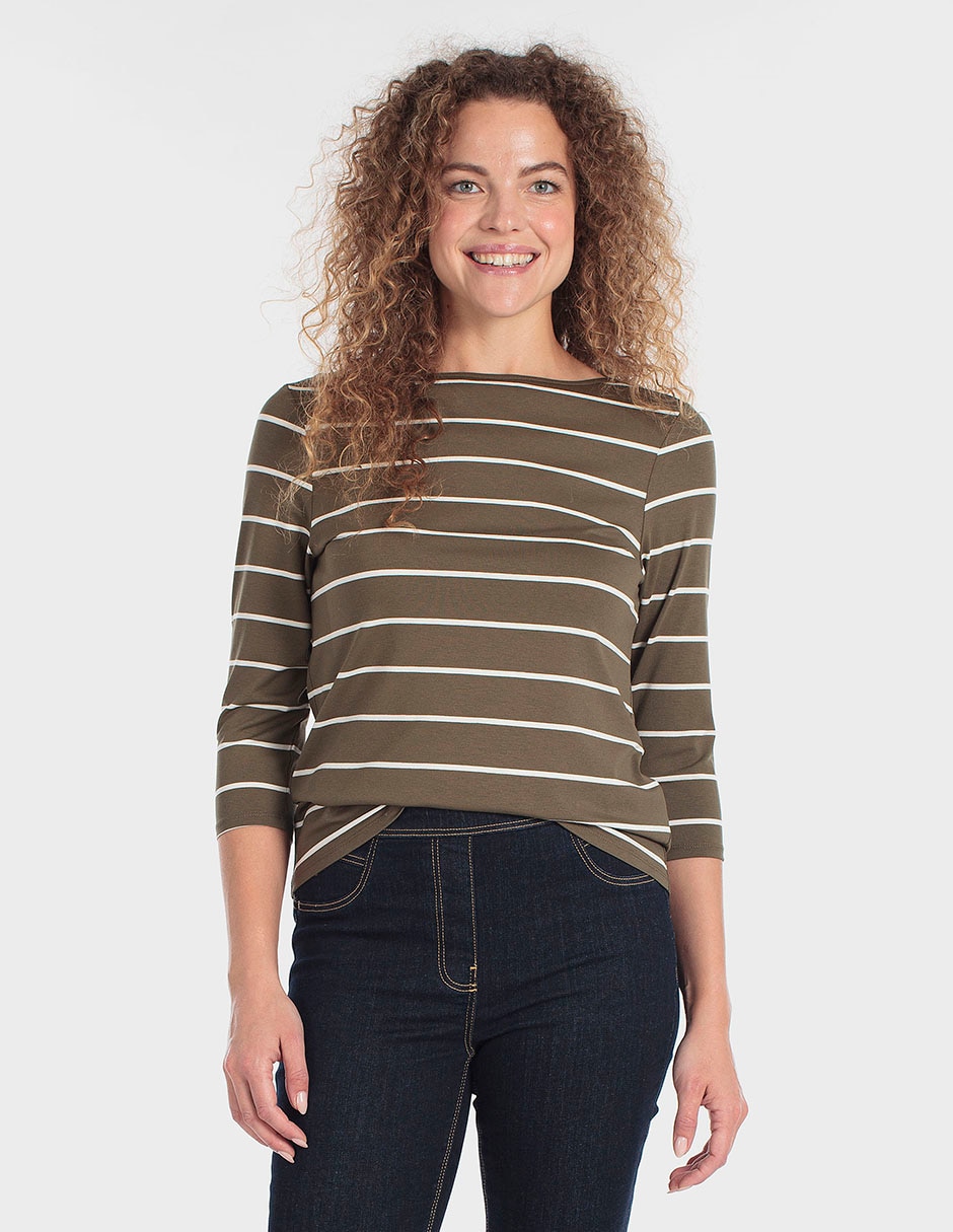 Playera manga 3/4 cuello ojal para mujer Playera manga 3/4 cuello ojal para mujer
