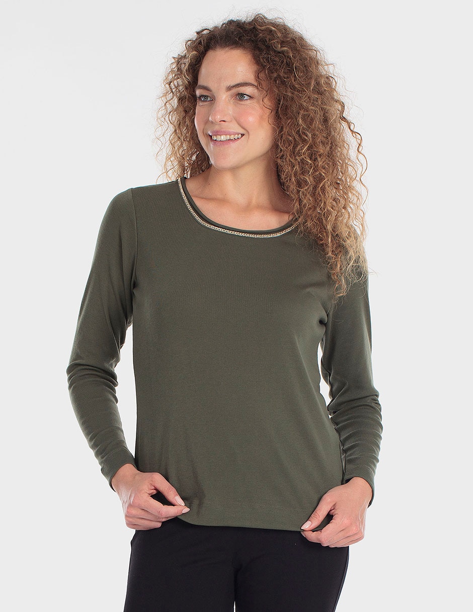 Playera manga larga punt roma cuello redondo para mujer