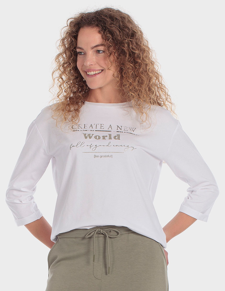 Playera manga 3/4 punt roma cuello redondo para mujer