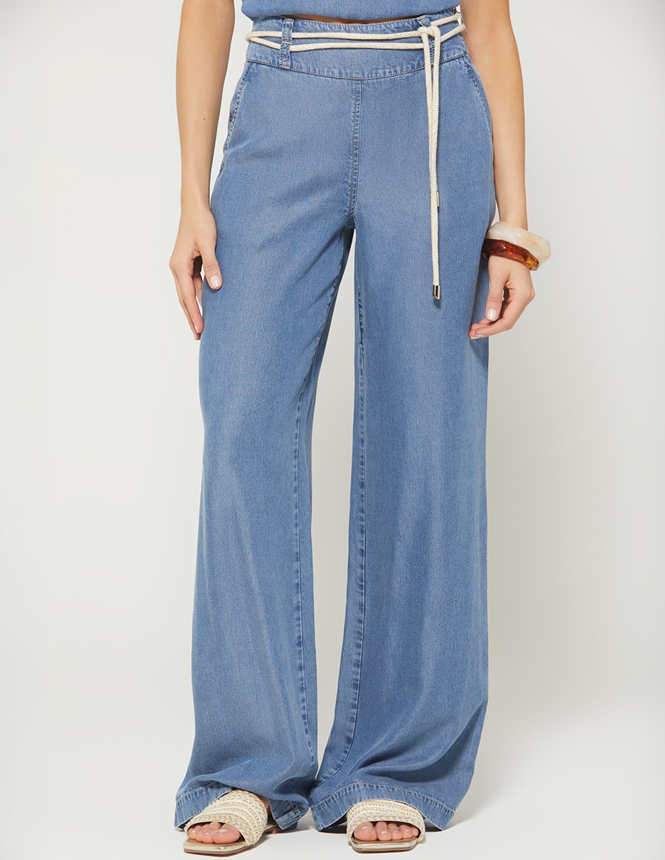 Jeans relaxed palazzo cintura alta indigo bulma garden para mujer