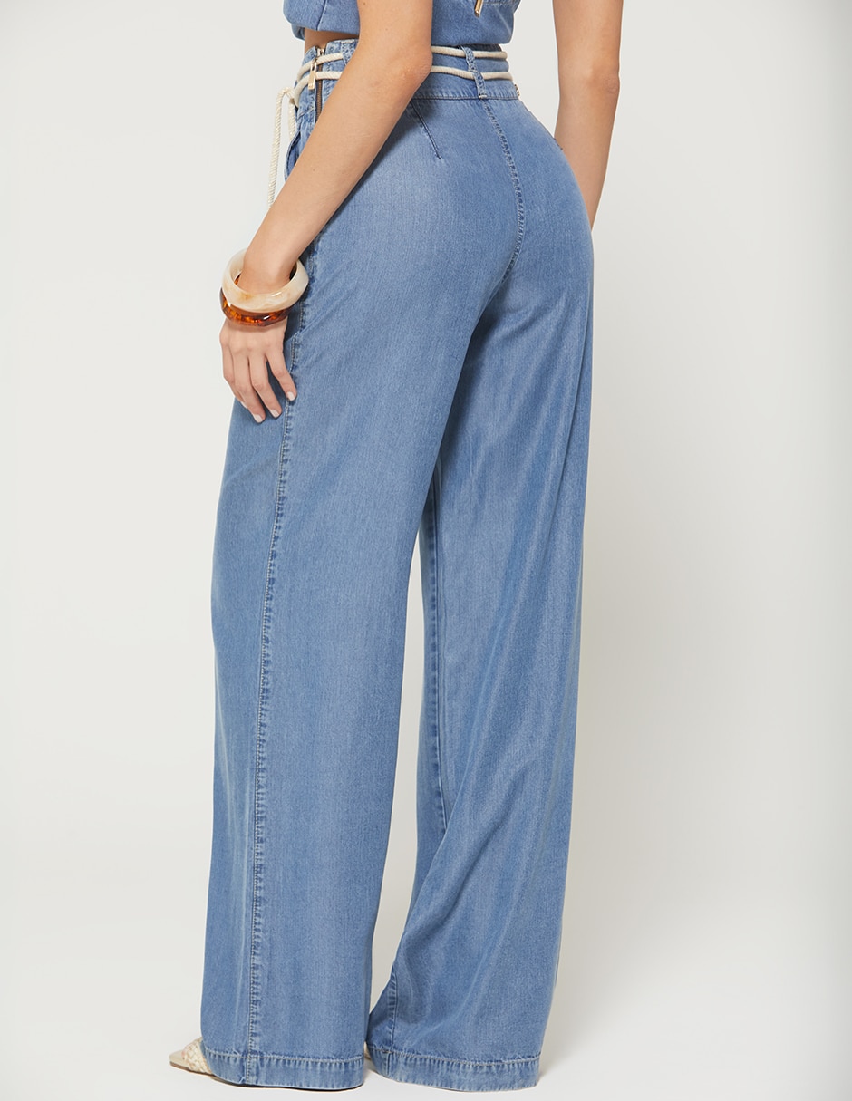 Jeans relaxed palazzo cintura alta indigo bulma garden para mujer 3