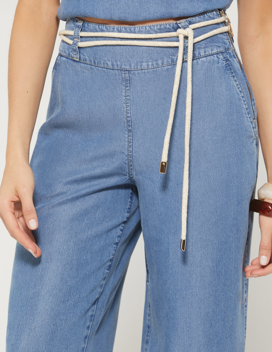 Jeans relaxed palazzo cintura alta indigo bulma garden para mujer 4