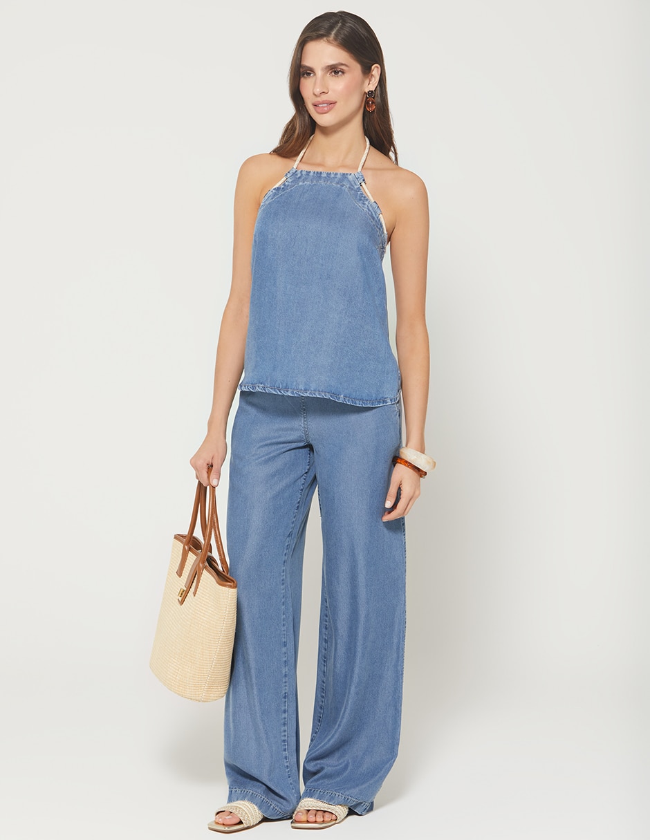 Jeans relaxed palazzo cintura alta indigo bulma garden para mujer 5