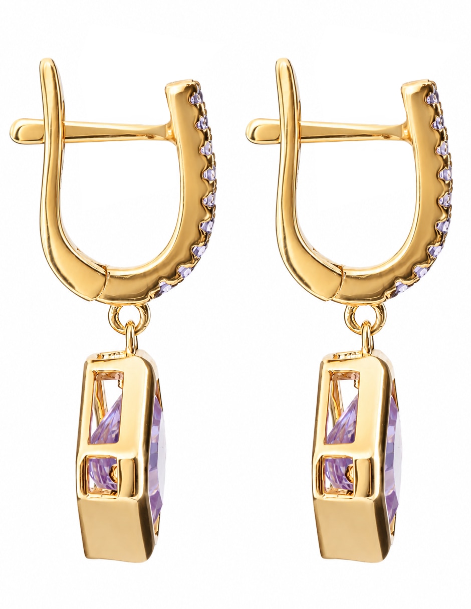 Aretes cortos de rombo de plata p 925 con acabado chapa de oro amatista 2