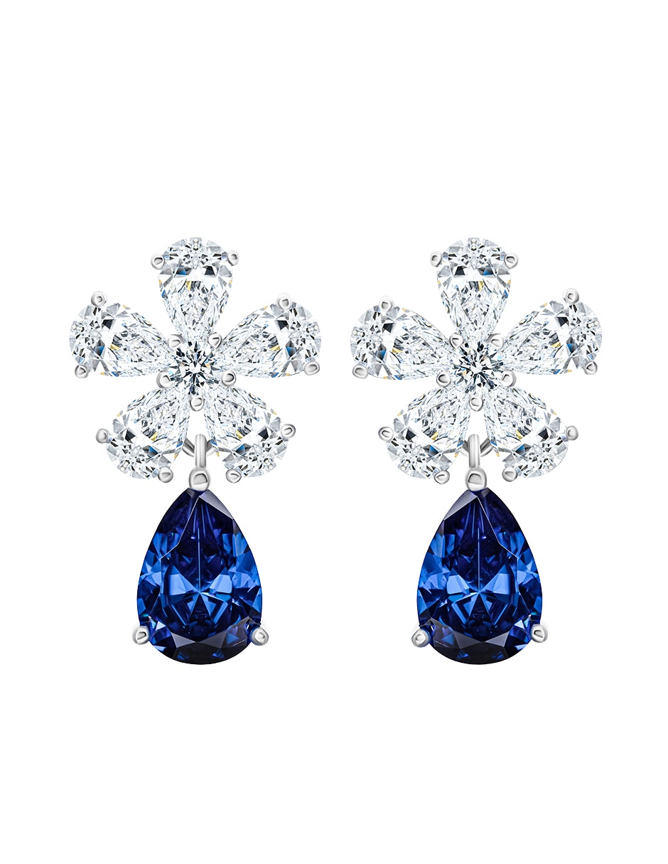 Aretes cortos de gota de plata p 925 con acabado brillante zafiro