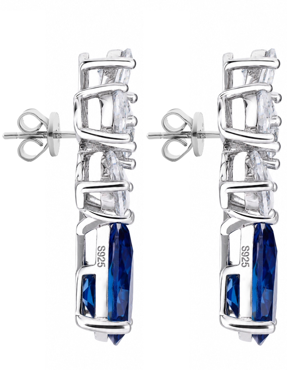 Aretes cortos de gota de plata p 925 con acabado brillante zafiro 2