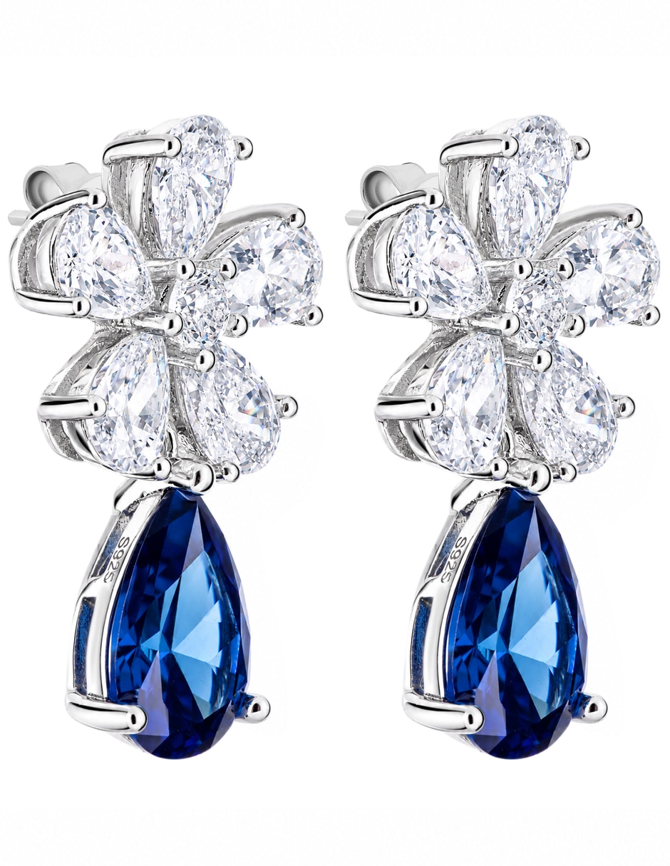 Aretes cortos de gota de plata p 925 con acabado brillante zafiro 3