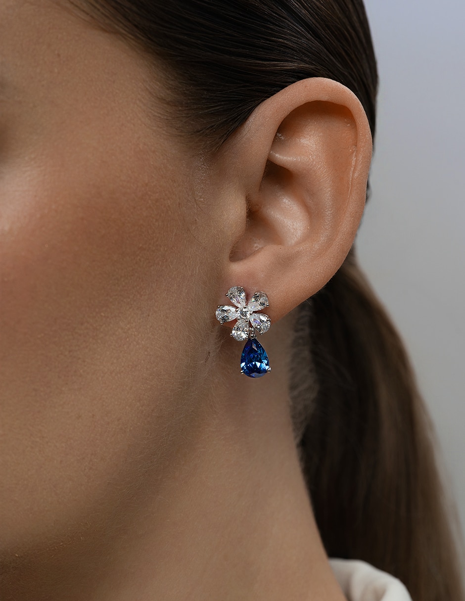 Aretes cortos de gota de plata p 925 con acabado brillante zafiro 4