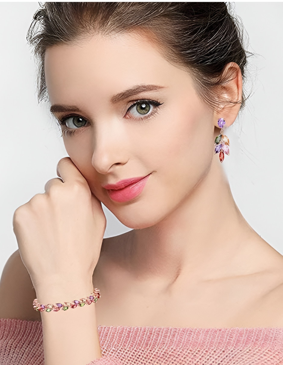Set de brazalete de metal con zirconia acabado 4