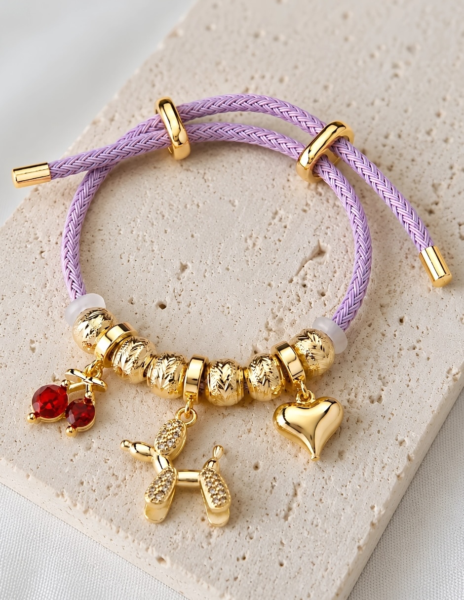 Pulsera yoiko con zirconia cerise acabado