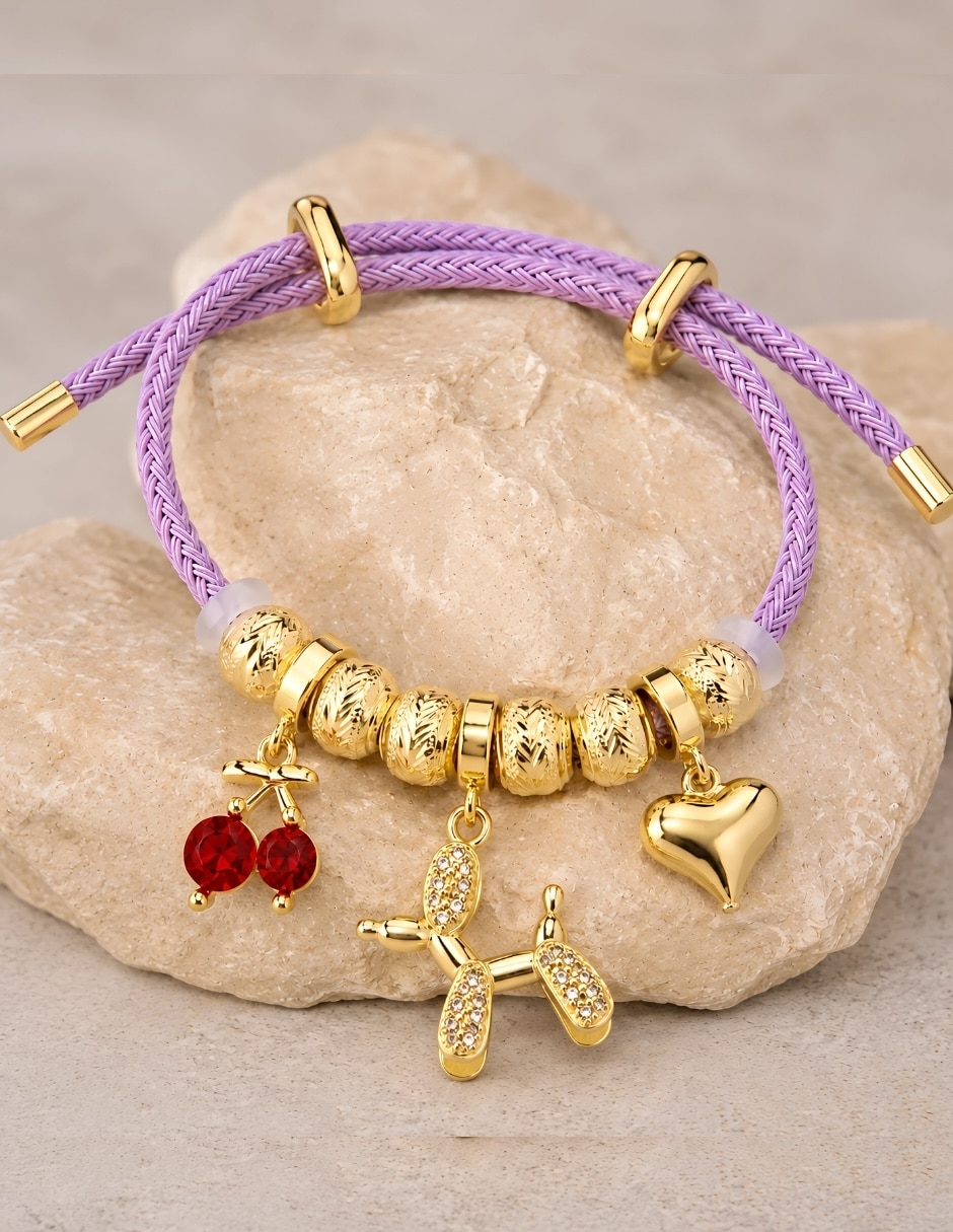 Pulsera yoiko con zirconia cerise acabado