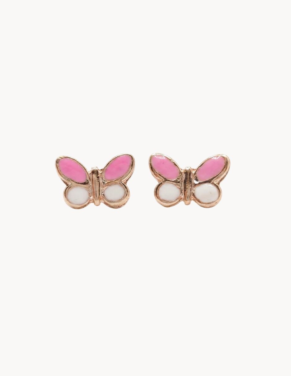 Aretes cortos de mariposa de oro laminado 18 k con Aretes cortos de mariposa de oro laminado 18 k con