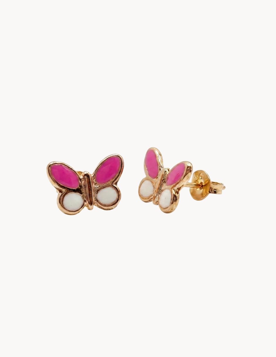 Aretes cortos de mariposa de oro laminado 18 k con 2