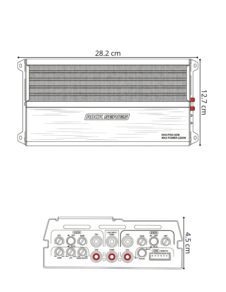 Amplificador para auto rks-p900.5dm de 0.2-6.0 v 9