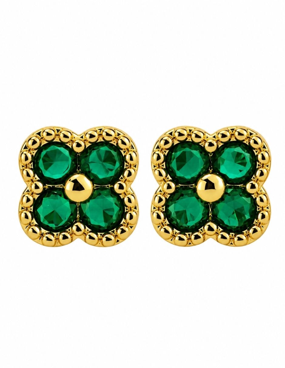 Broqueles de flor yoiko virelle con acabado baño de oro zirconia