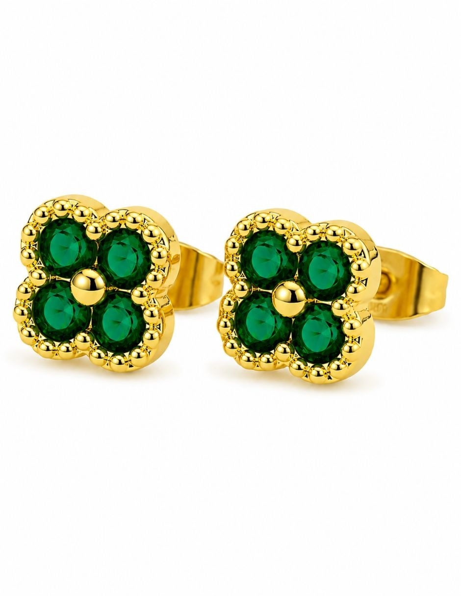 Broqueles de flor yoiko virelle con acabado baño de oro zirconia