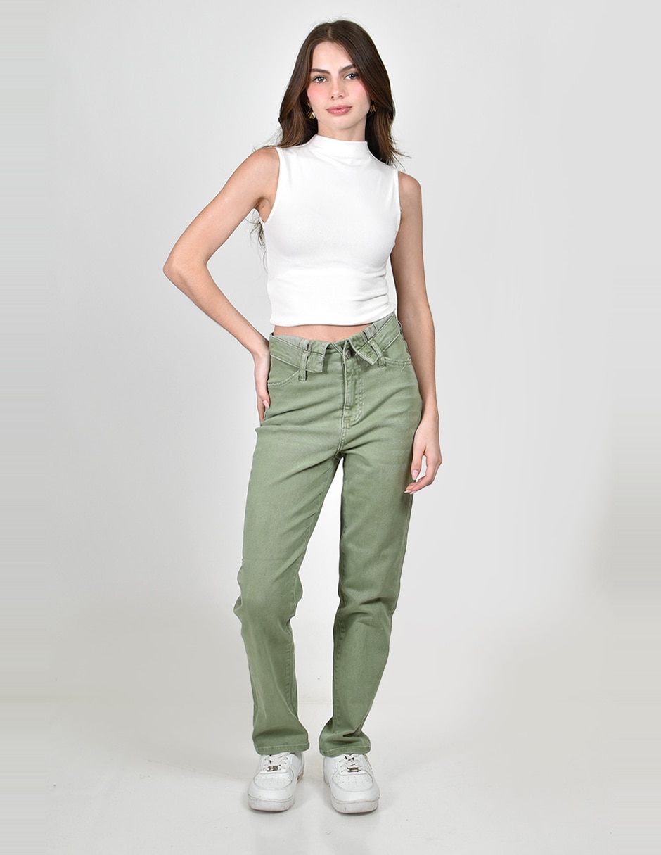 Jeans regular straight cintura alta para mujer 4
