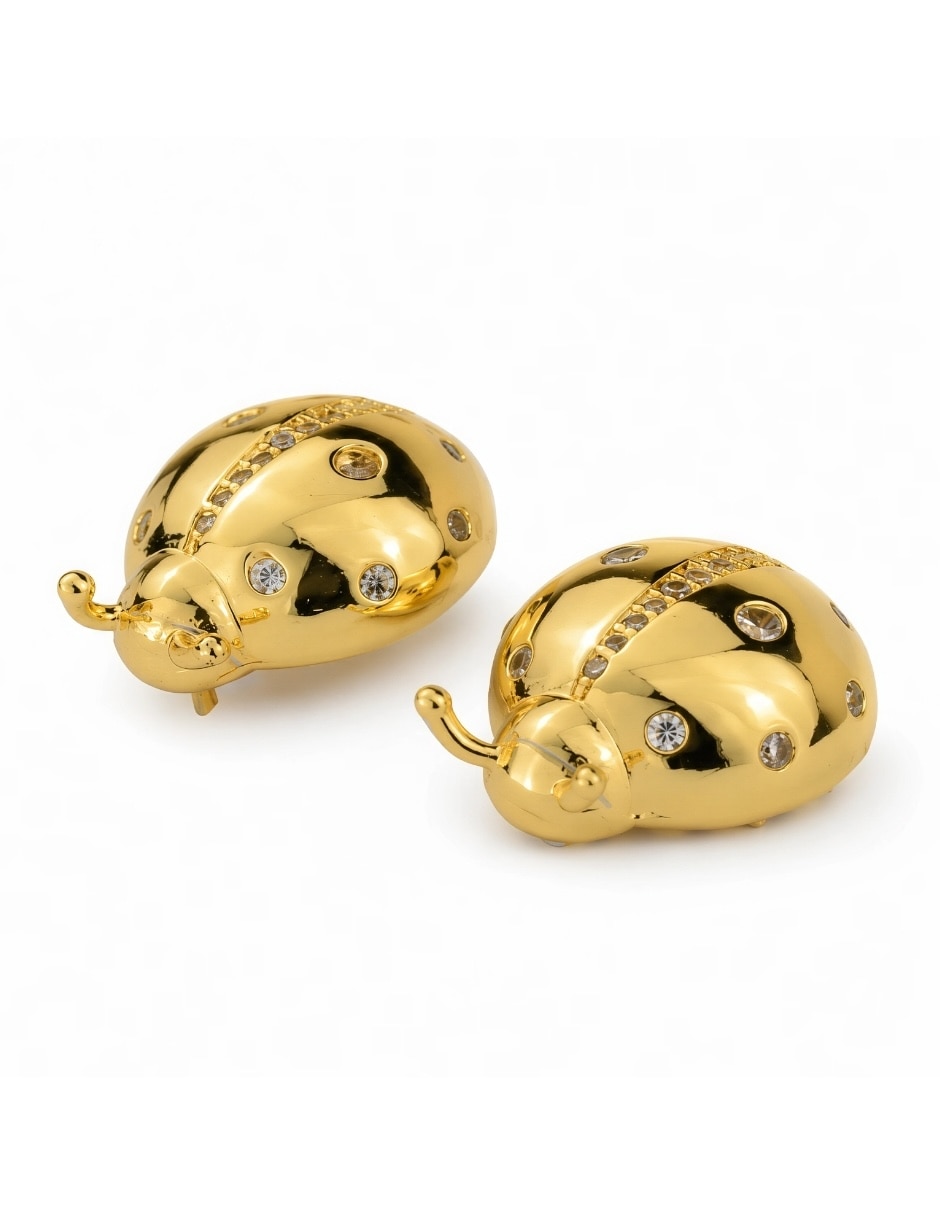 Broqueles de catarina nubia con acabado baño de oro zirconia 3