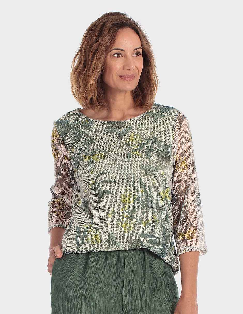 Playera manga 3/4 cuello redondo para mujer Playera manga 3/4 cuello redondo para mujer