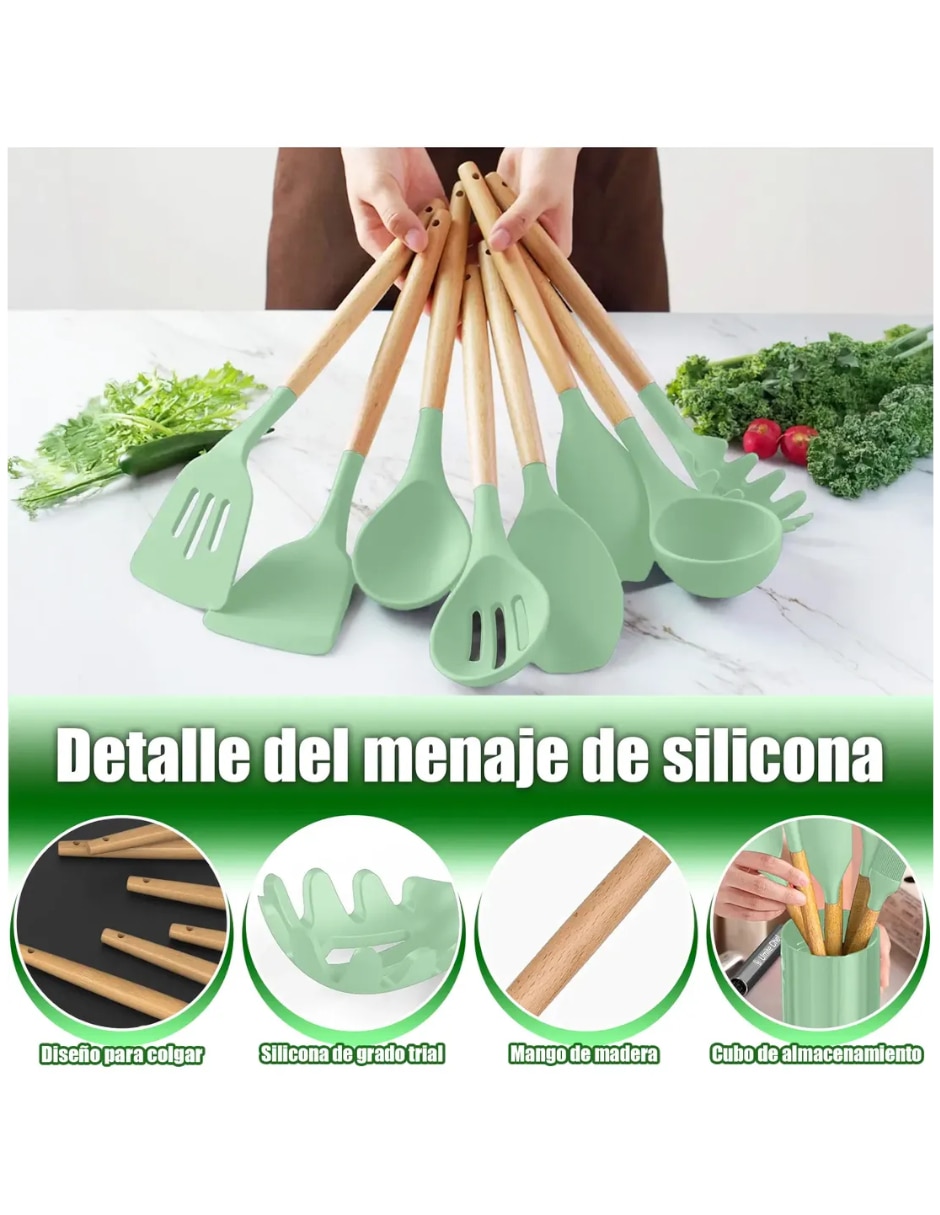 Set espátulas silicón y madera 2
