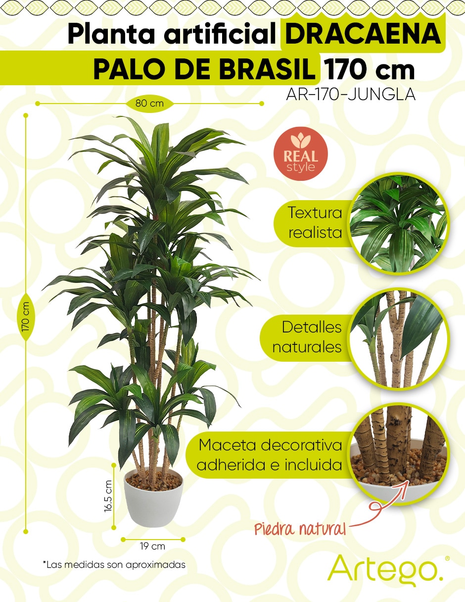 Planta palo de brasil artificial jungla real style dracaena 8