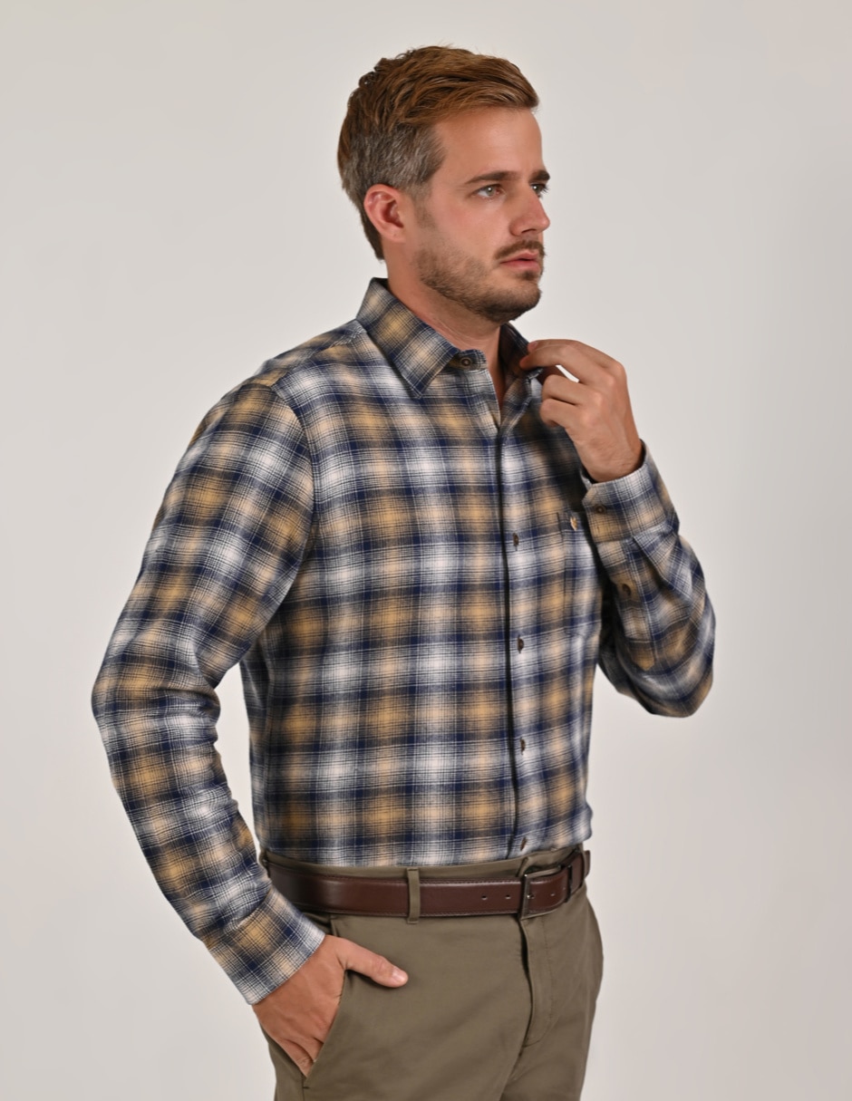 Camisa casual yale de algodón manga larga para hombre