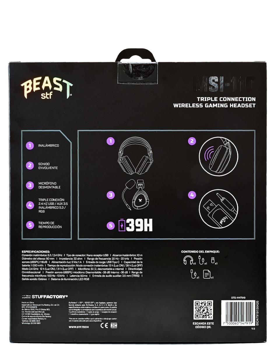 Audífonos gamer inalámbricos gaming msi-110 10