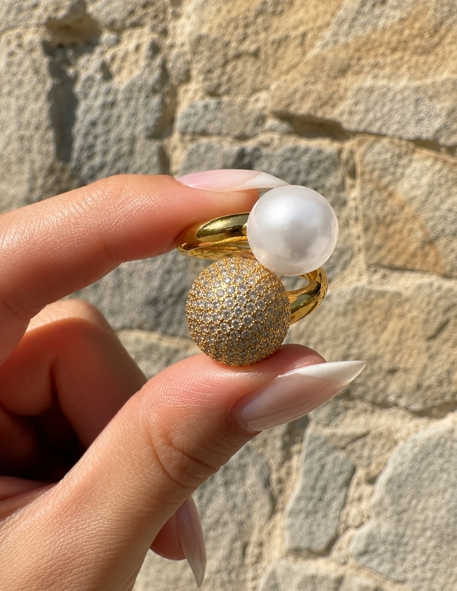 Anillo alba de aleación de metal zirconia baño de oro 4