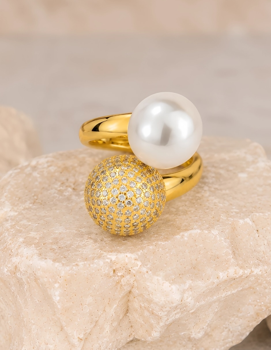 Anillo alba de aleación de metal zirconia baño de oro 7