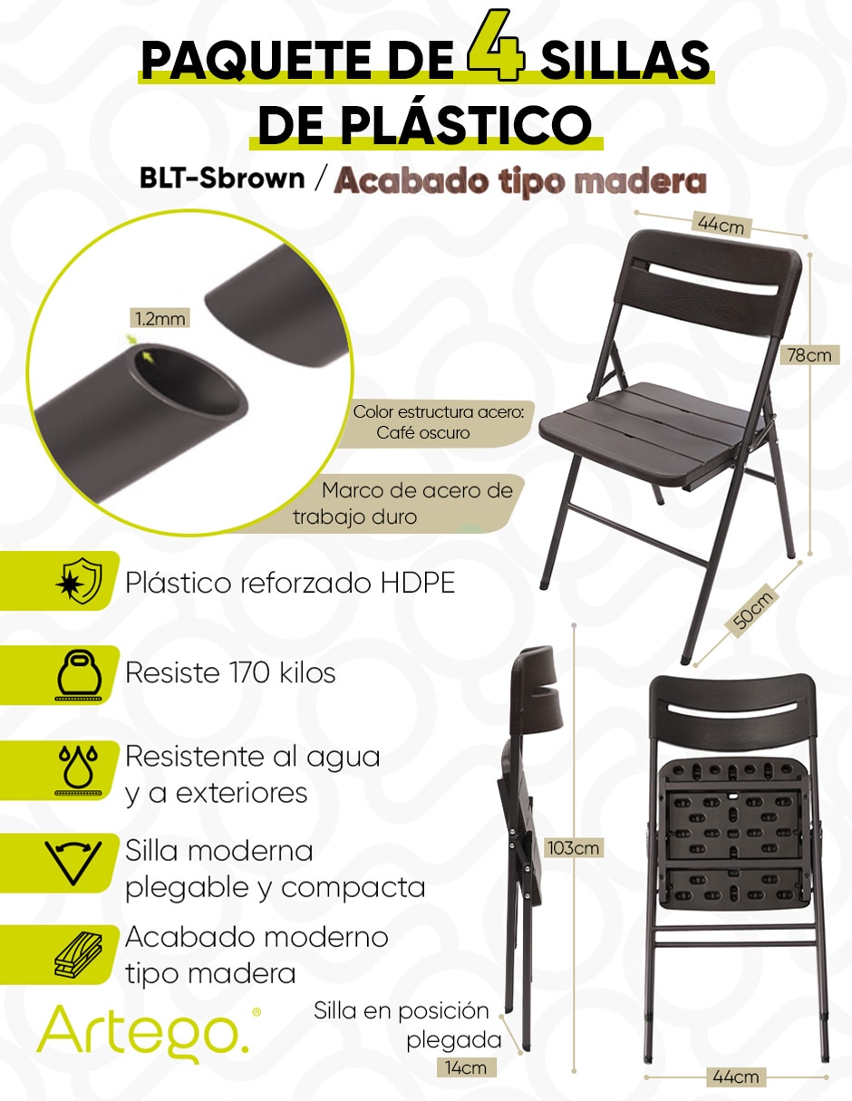 Sillas plegable acabado tipo madera folding chair de plástico y metal 6