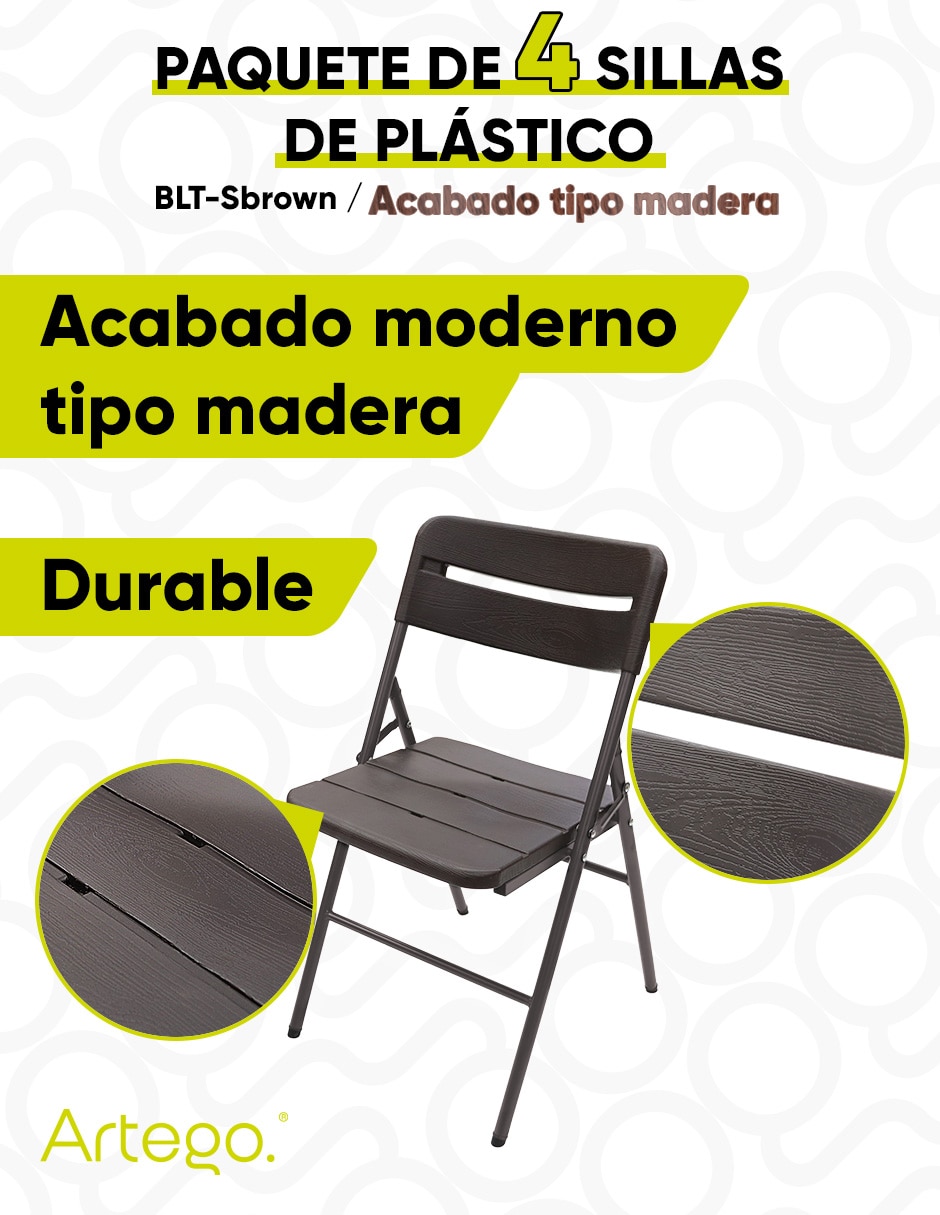Sillas plegable acabado tipo madera folding chair de plástico y metal 2