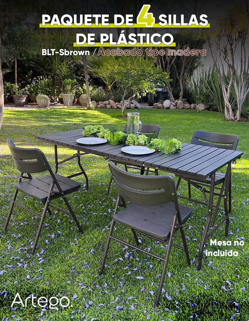 Sillas plegable acabado tipo madera folding chair de plástico y metal 3