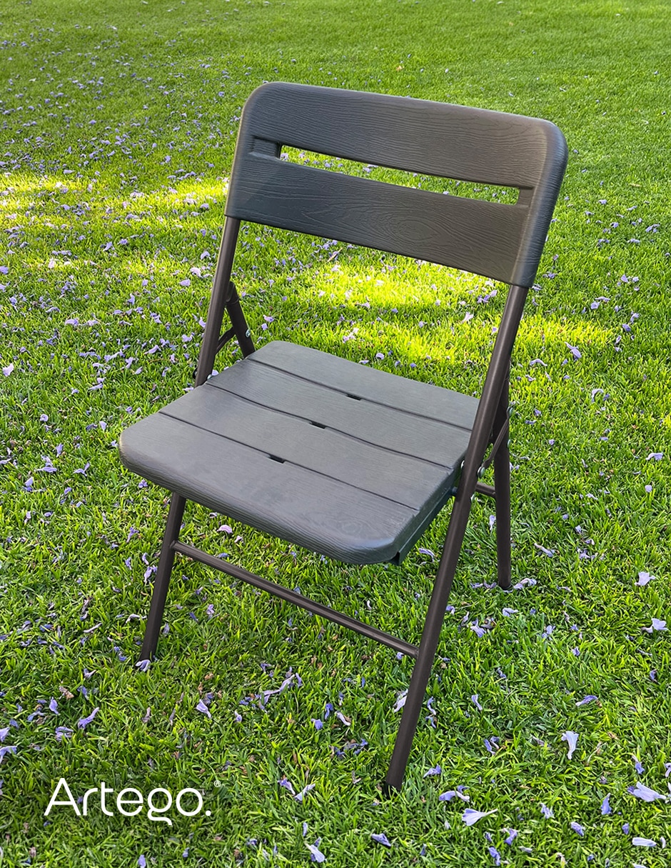 Sillas plegable acabado tipo madera folding chair de plástico y metal 4
