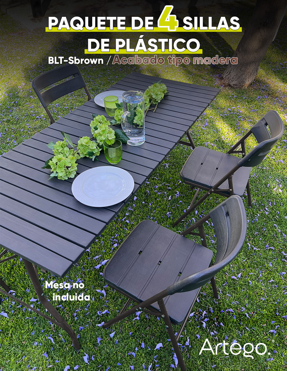 Sillas plegable acabado tipo madera folding chair de plástico y metal 5